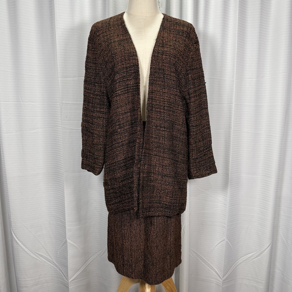 Vintage Designer Zonda Nellis 2 Pc Jacket & Skirt Set Brown Tweed Women's Size S - Picture 2 of 11